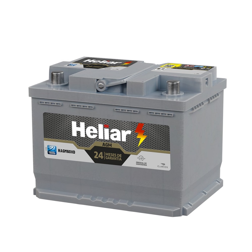 Bateria 60Ah Polo lado direito Heliar HAGM60HD