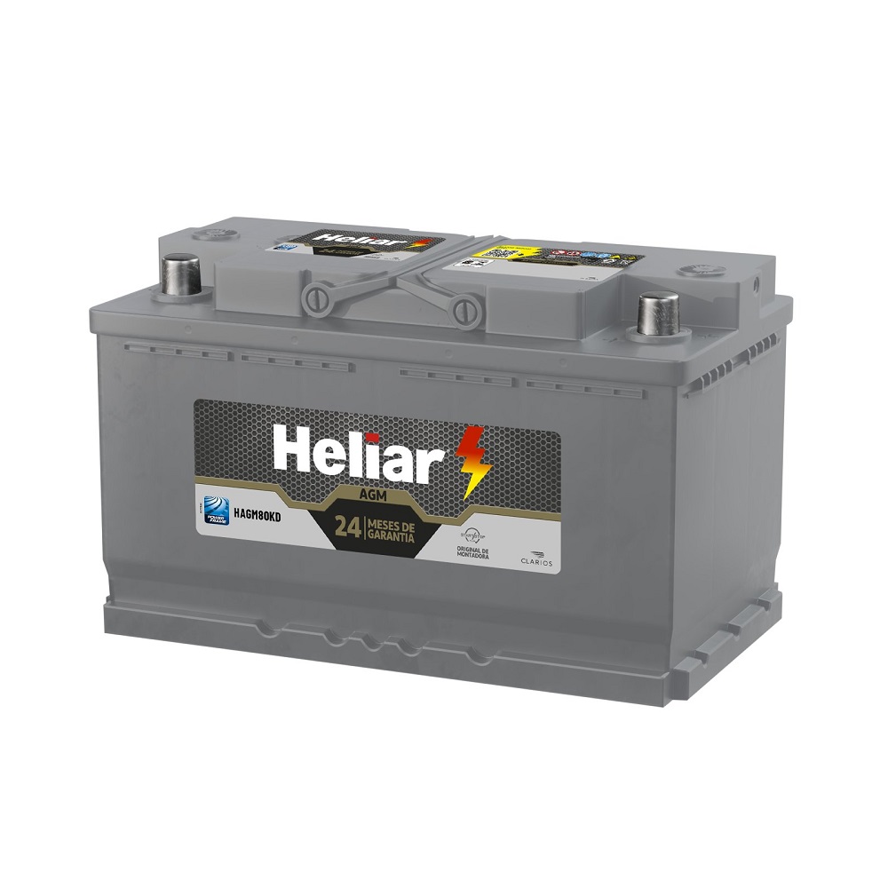 Bateria 80Ah Polo lado direito Heliar HAGM80KD
