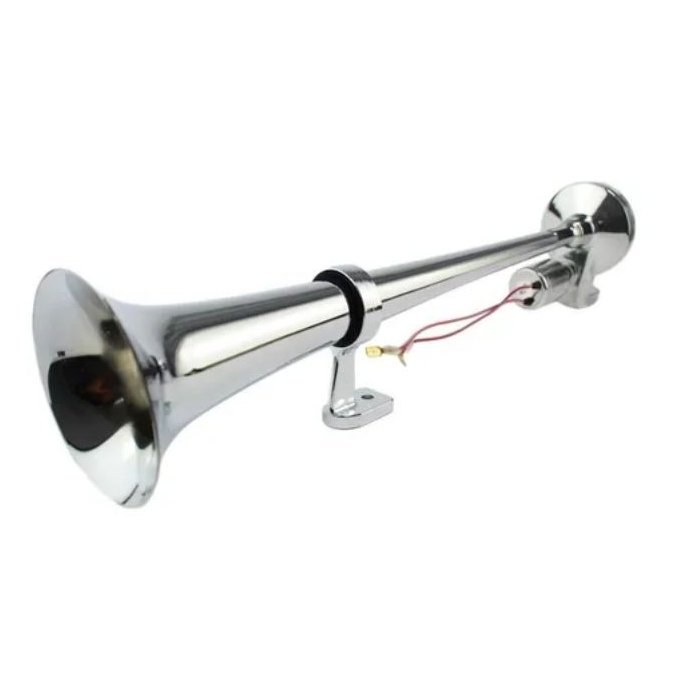 Buzina de Metal Cromada 1 Corneta Bivolt 450mm Kauai Automotivo K10303CC