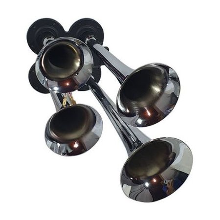 Buzina de Metal Cromada 4 Cornetas Bivolt Kauai Automotivo K10070