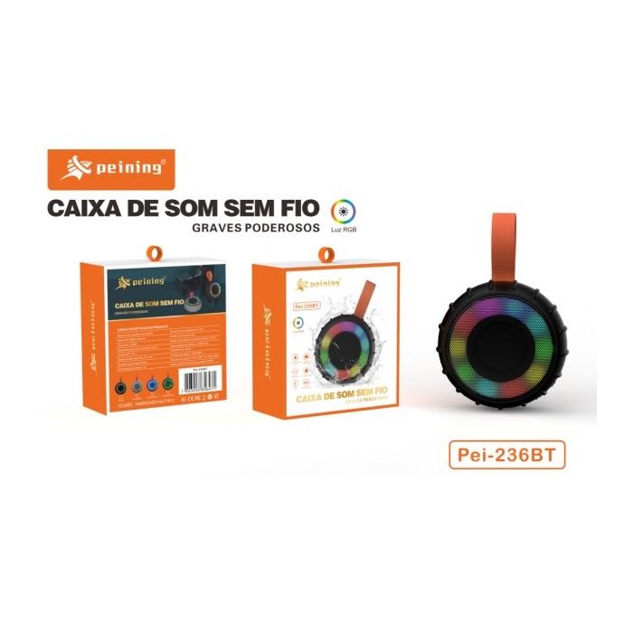 Caixa de Som Portátil Led com Bluetooh 5W Peining PEI236BT