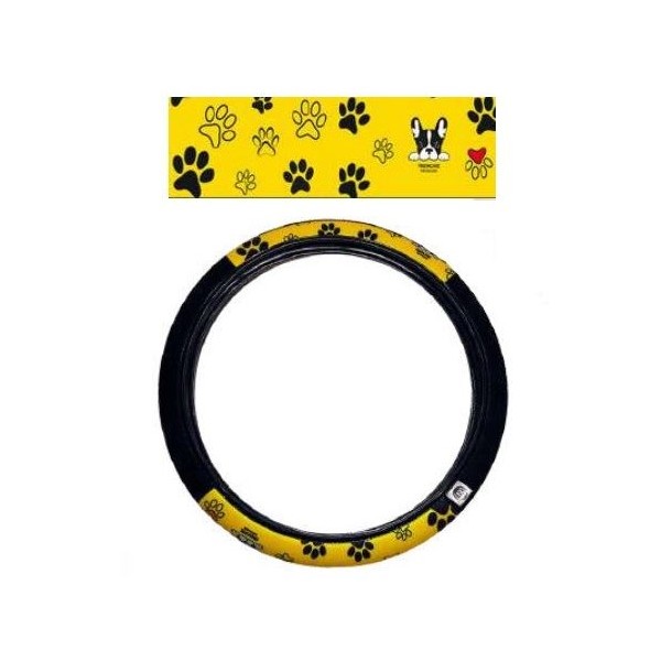 Capa de Volante Preta/Bulldog Amarelo 38cm P2 Acessórios Automotivos CP014