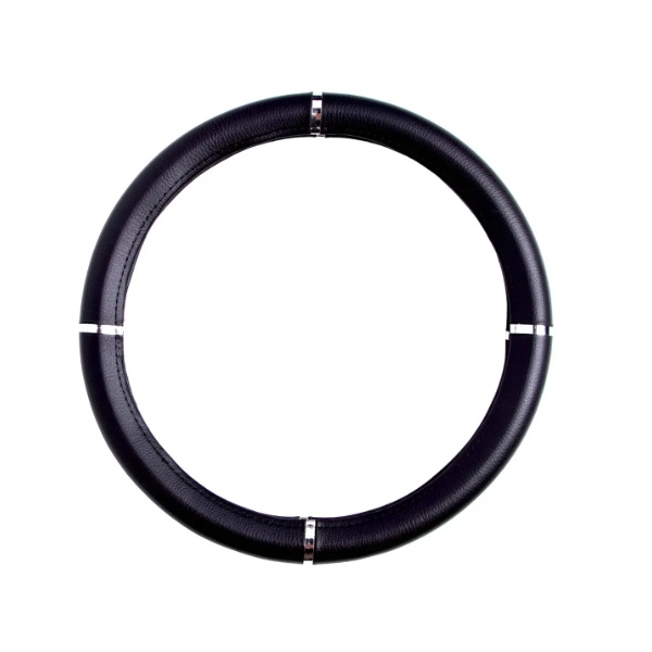 Capa de Volante Preta/Prata Liso 38cm Novat Capas N36PTC