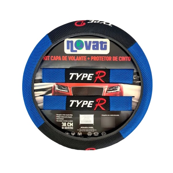 Capa de Volante Type-R com Protetor de Cinto Azul 38cm Novat Capas N78PRAZTK