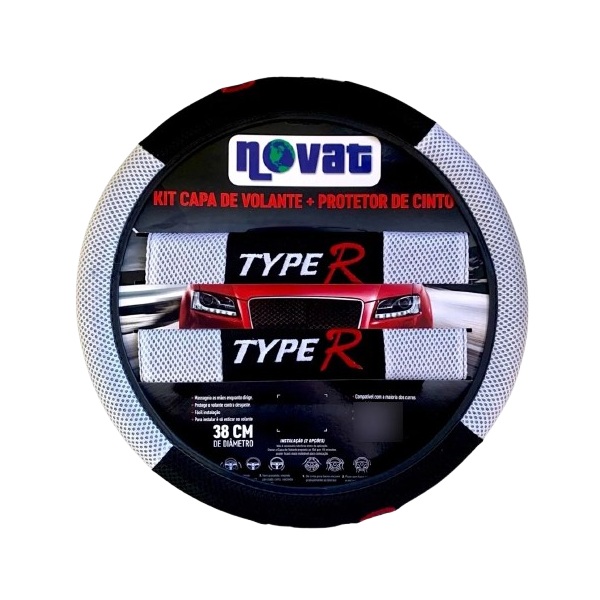 Capa de Volante Type-R com Protetor de Cinto Cinza 38cm Novat Capas N77PRCZTK