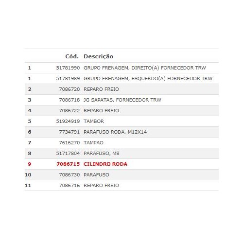 Cilindro de Roda Sistema Fiat 7086715