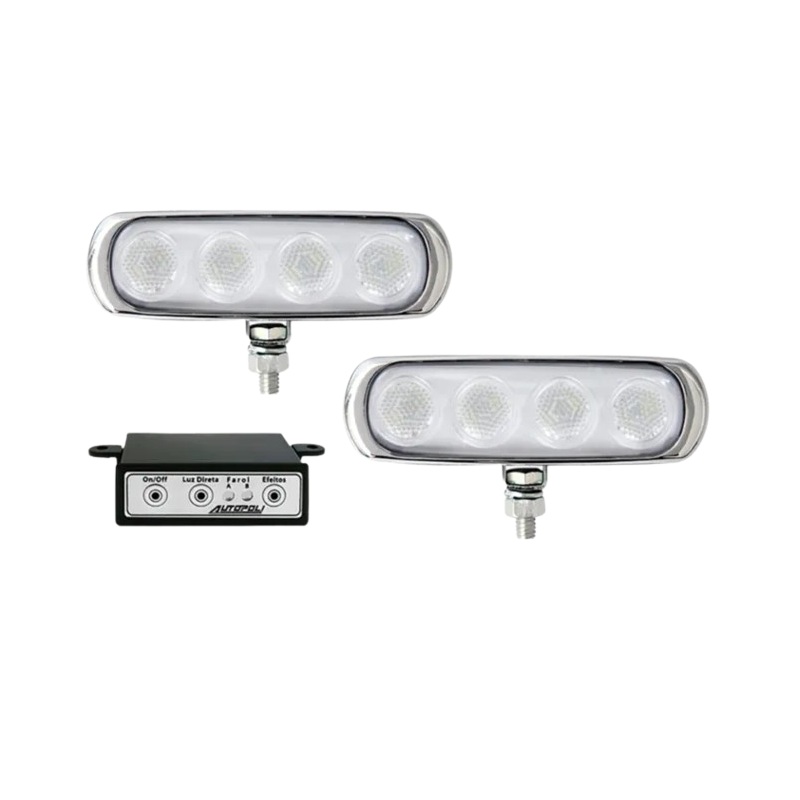 Farol Auxiliar Corpo New Slim 4 Leds 4W Cromado 12/24V Âmbar Autopoli AL639