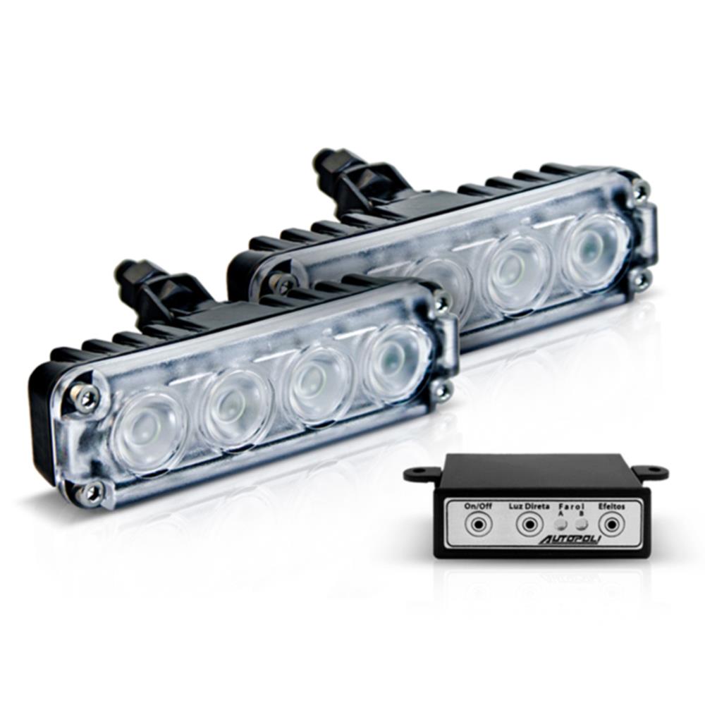 Farol Auxiliar Corpo Slim Alumínio 4 Leds Branco 12V Autopoli AL204