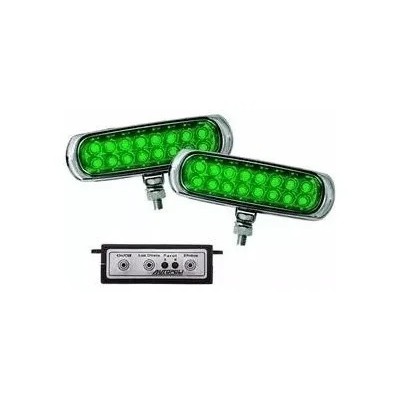 Farol Auxiliar Estrobo Corpo Cromado Retangular Verde Autopoli AP956