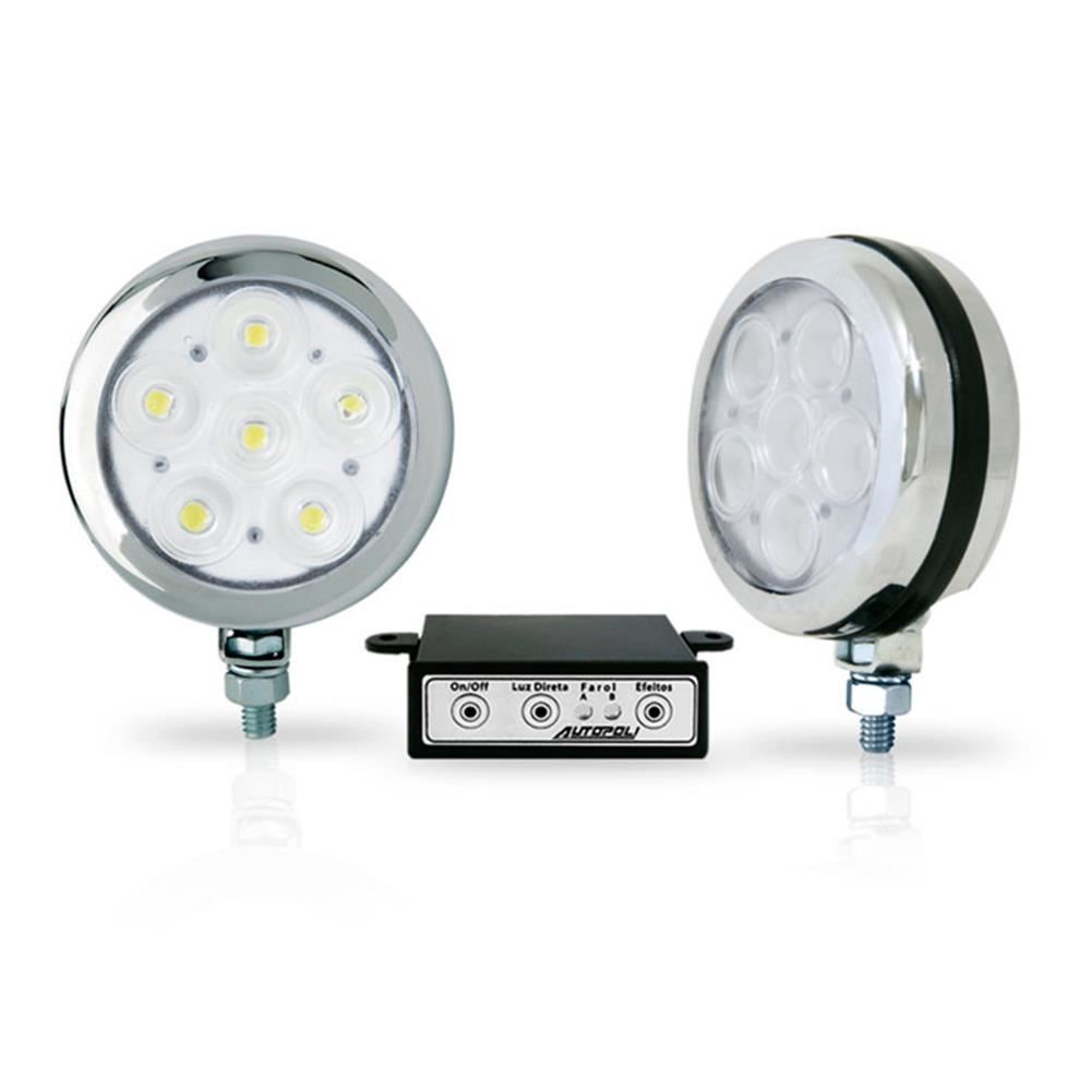 Farol Auxiliar Estrobo Corpo Preto Redondo Branco Autopoli AP807