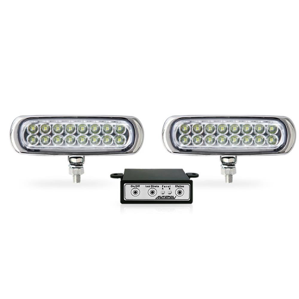 Farol Auxiliar Estrobo Corpo Preto Retangular Azul Autopoli AP949