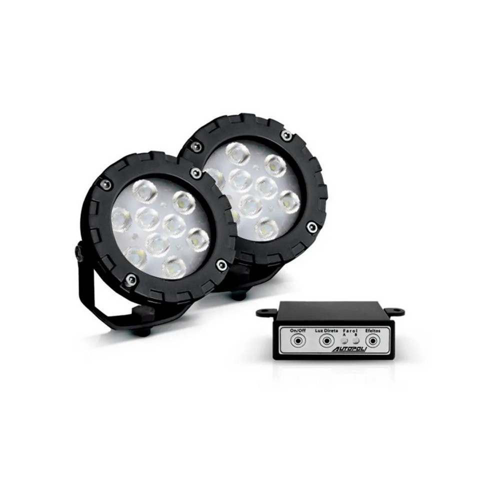 Farol Auxiliar Redondo 3 em 1 Alumínio 9 Leds Branco 12/24V Autopoli AL214