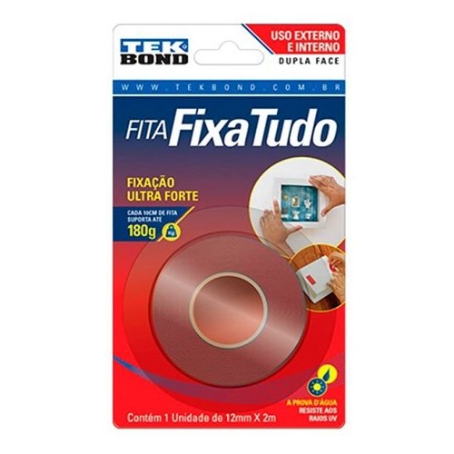 Fita Dupla Face 12mmx2 Metros Uso Interno Tekbond/Adespec 01340012x2012RL