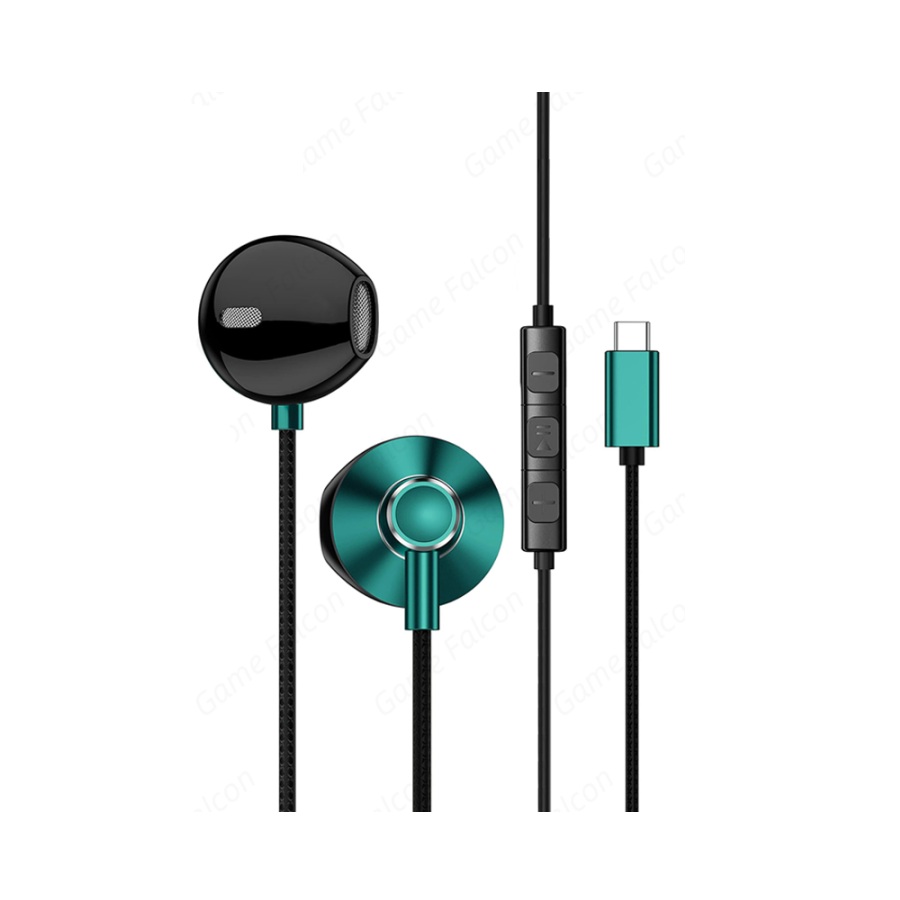 Fone de Ouvido Auricular Saída Tipo C Preto e Verde BM Acessórios BM3650