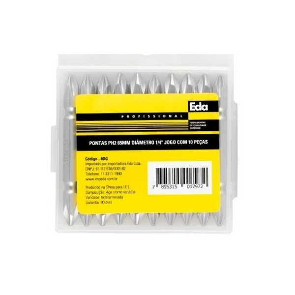 Jogo Bits Ponta Dupla Phillips 65mm Com 10 Peças EDA 0DG