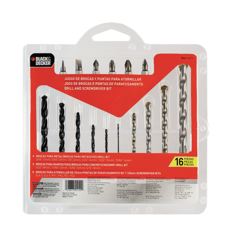 Jogo de Brocas e Pontas com 16 Peças Black & Decker BD0130CS