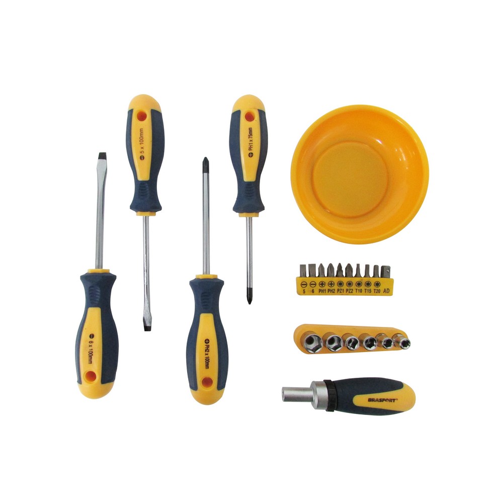 Jogo de Chave Fenda/Phillips/Bits/Catraca Brasfort 7031