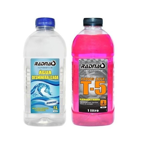 Kit Arrefecimento 4x Águas Desmineralizada + 2x Aditivos Rosa 1 Litro Radnaq RQ710001K