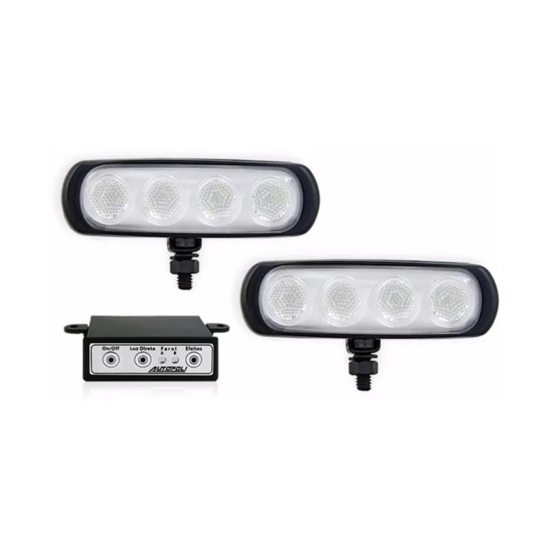 Kit Farol Auxiliar Corpo New Slim 4 Leds Preto 12/24V Âmbar Autopoli AL645