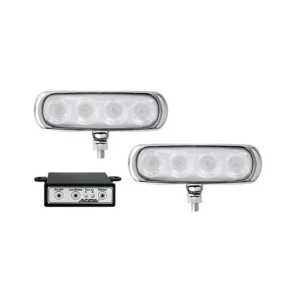 Kit Farol Auxiliar Corpo New Slim Preto 4W Leds 12/24V Branco Autopoli AL646