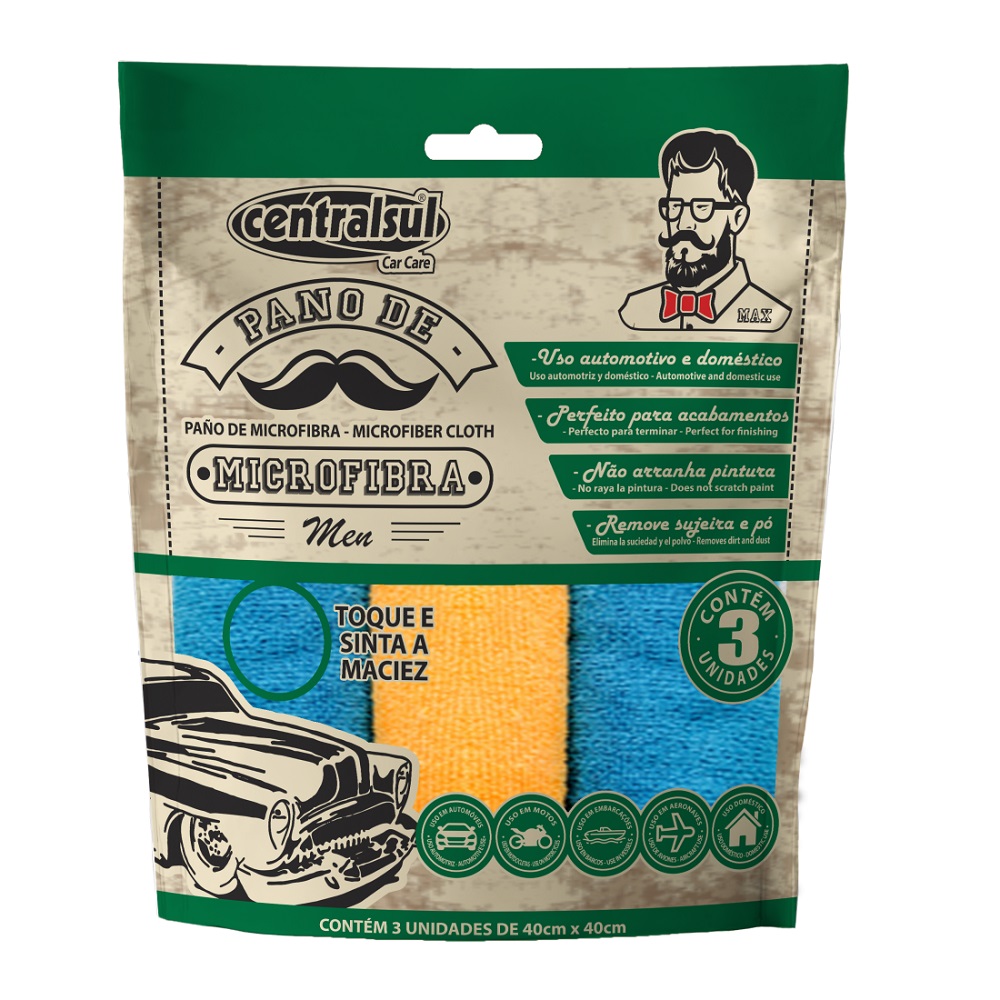 Kit Pano Microfibra Men com 3 Peças 40X40cm Centralsul 147290