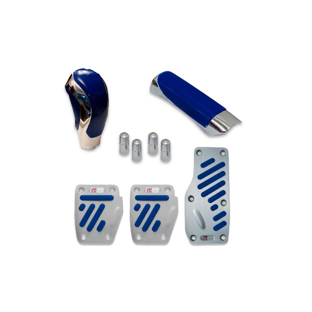 Kit Pedaleira Modelo Sport com Bola Câmbio e Manopla do Freio de Mão Azul Shek Parts 21001