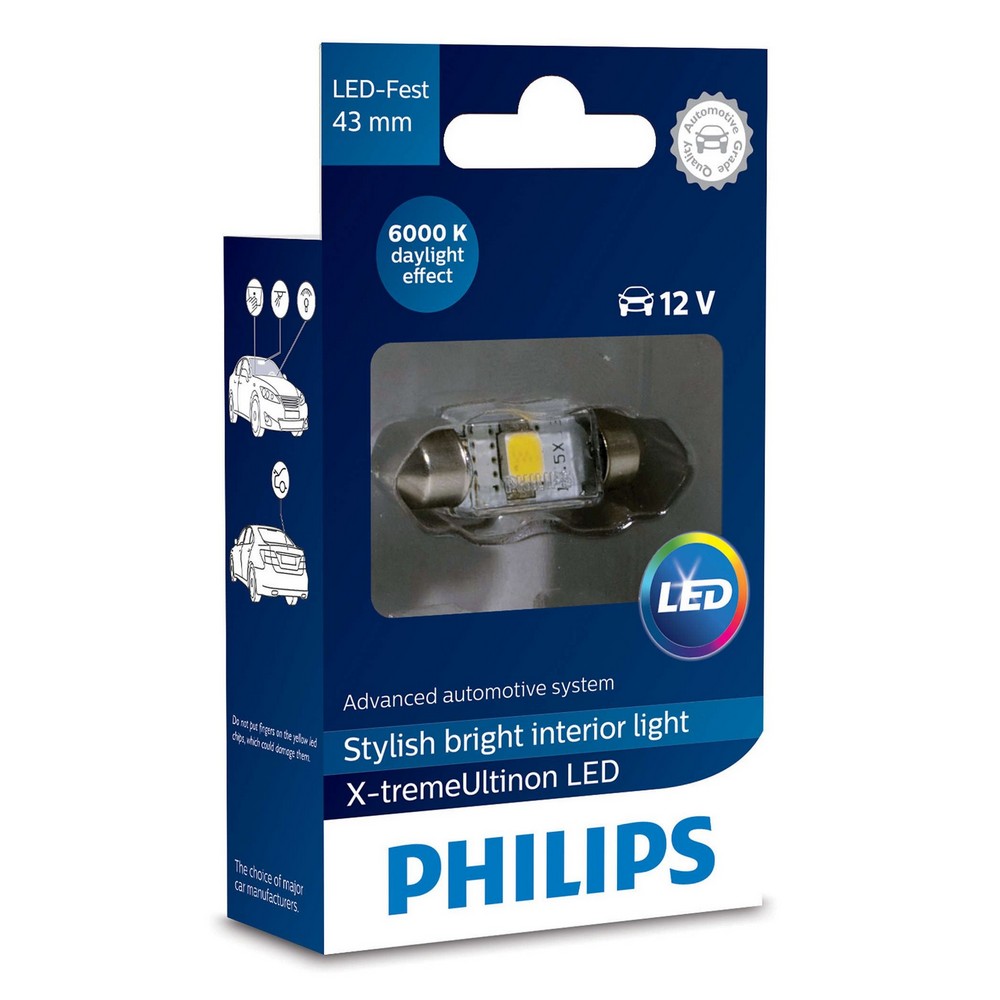 Lâmpada Led Torpedo Grande 43mm Led 6000K 12V Philips 11864U30CWB1