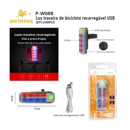 Lanterna para Bicicleta 3 Leds Peining PW08B