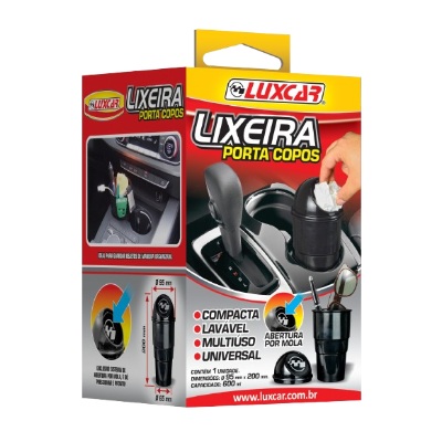 Lixeirinha de Carro Portátil com Porta Copos Luxcar 4465