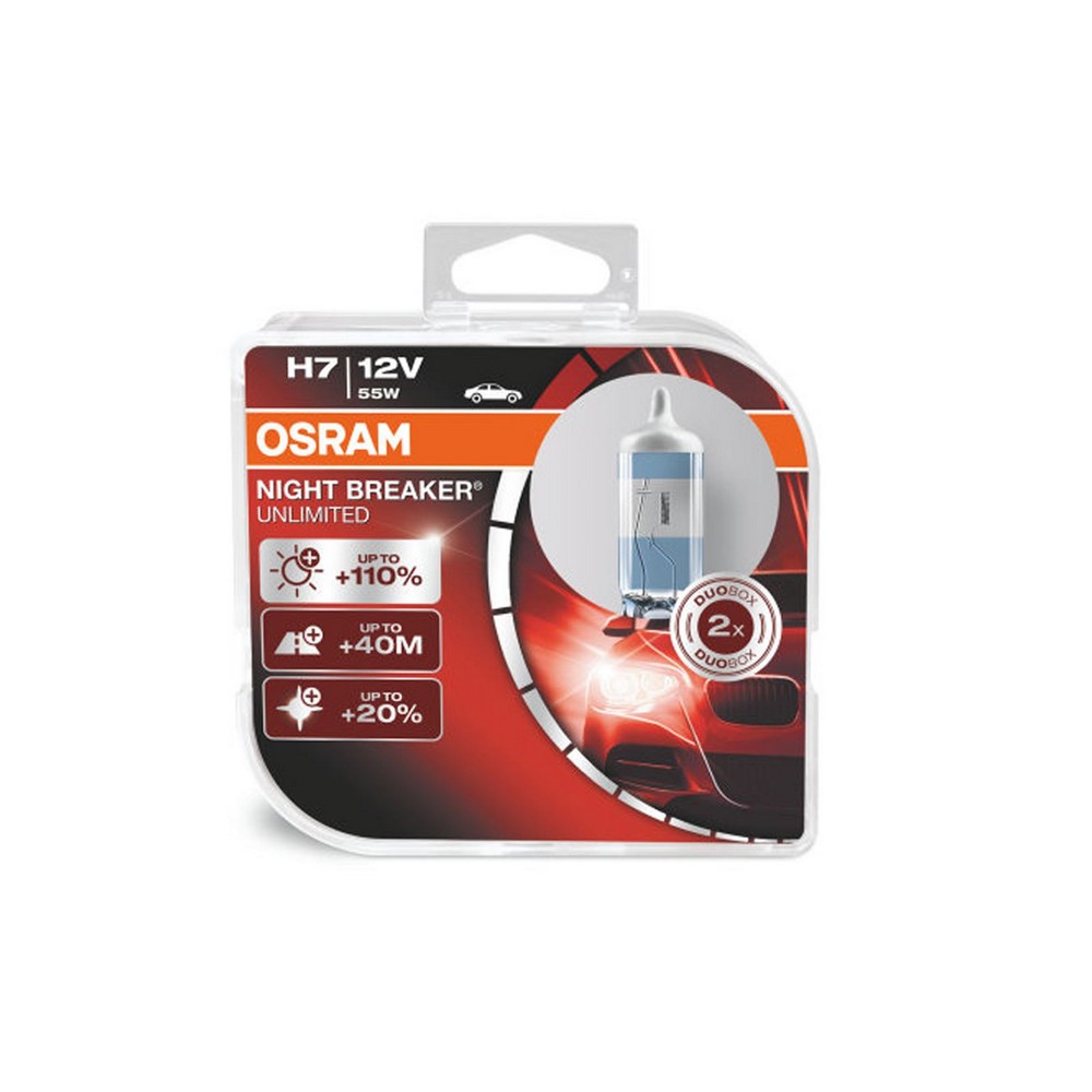 Par de Lâmpada Super Branca Unitário H7 55W 12V Night Breake Unlimited Osram 64210NBU, foto 2