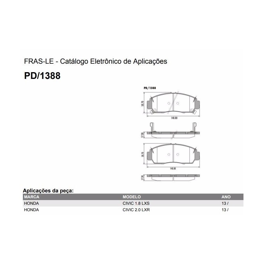 Pastilha de Freio dianteira Fras-LE PD1388