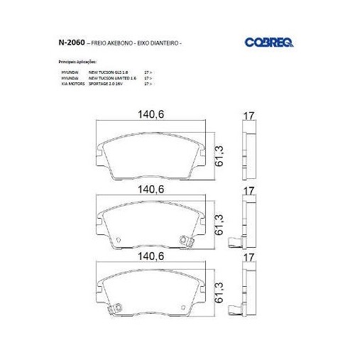 Pastilha de Freio Sistema Akebono dianteira Cobreq N2060