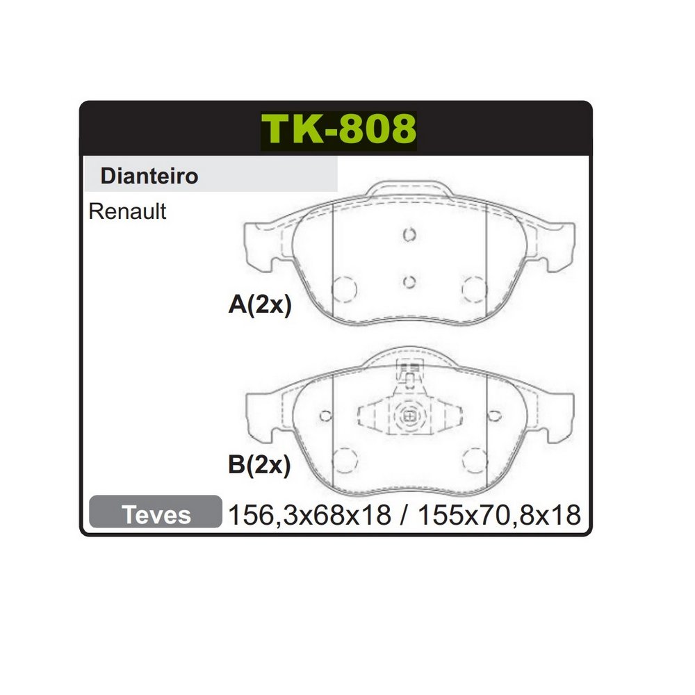 Pastilha de Freio Sistema Teves dianteira TK Freios TK808