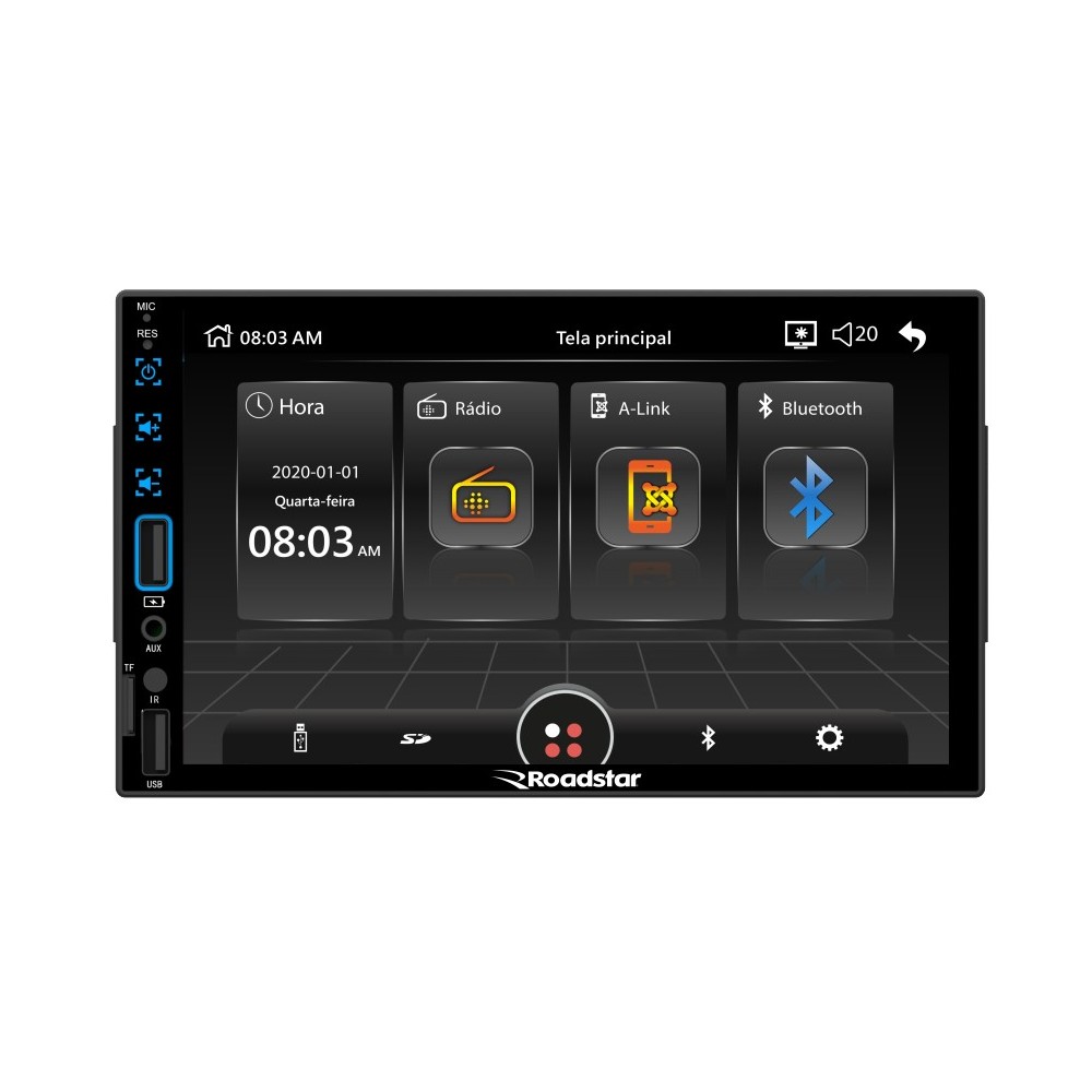 Reprodutor de Vídeo Multimidia 7 Pol. 2 Din Usb/Auxiliar/Fm/Bluetooth Roadstar Brasil RS508BR