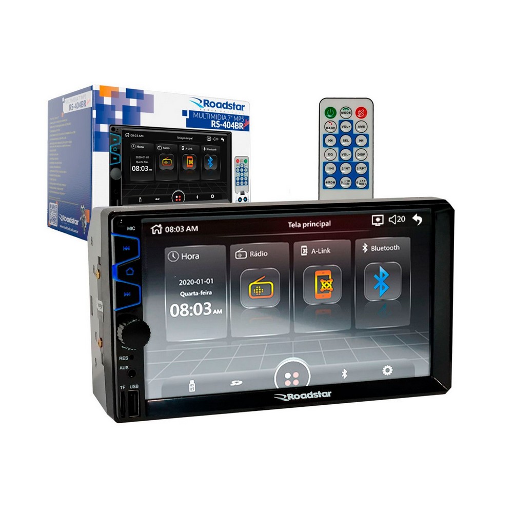 Reprodutor de Vídeo Multimidia 7 Pol. 2 Din Usb/Auxiliar/Fm/Camera de Ré Roadstar Brasil RS404BRPLUS