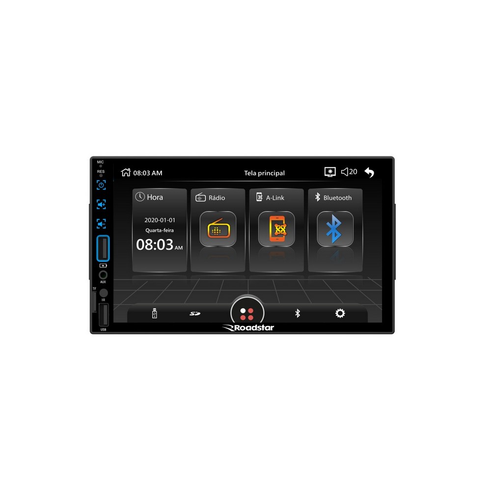 Reprodutor de Vídeo Multimidia 7 Pol. 2Din Usb/Auxiliar/Bluetooth Roadstar Brasil RS506BRPLUS
