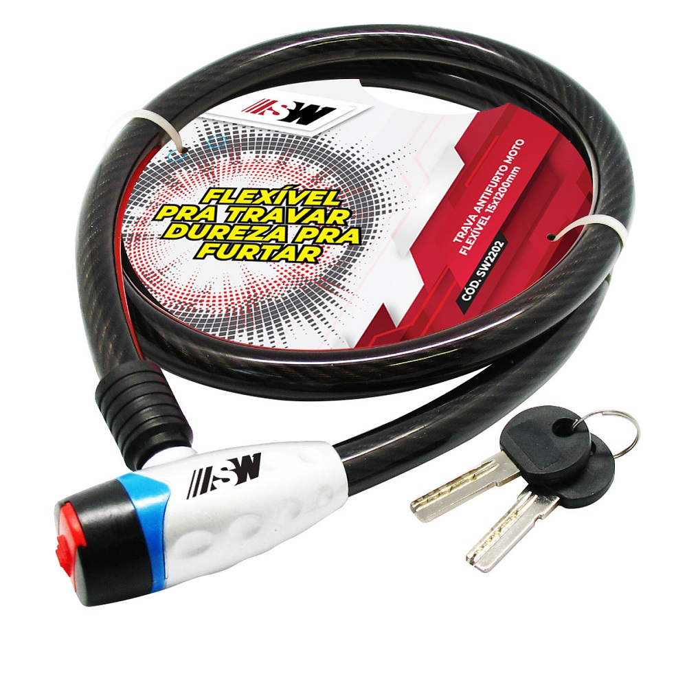 Trava Antifurto para Moto Flexivel 15X1200MM SW SW2202